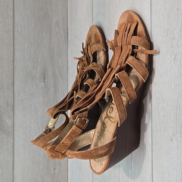 Sam Edelman Women Sandra Fringe Leather Wedge Sandals Shoes Sz 9 - Picture 2 of 11
